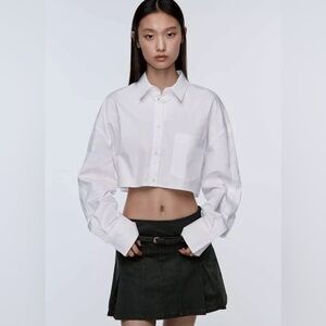 Zara CROPPED GABARDINE SHIRT. White. Size L. New with Tags.